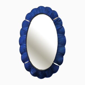 Blue Murano Glass and Brass Wall Mirror, 1990s-UH-1408527