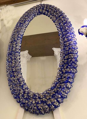 Blue Murano Glass Flower Oval-Shaped Mirror-MBH-1032406