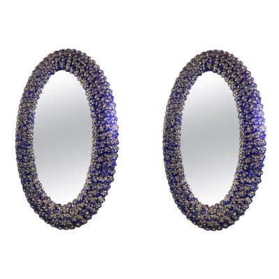 Blue Murano Glass Flower Oval-Shaped Mirrors, Set of 2-MBH-1032441