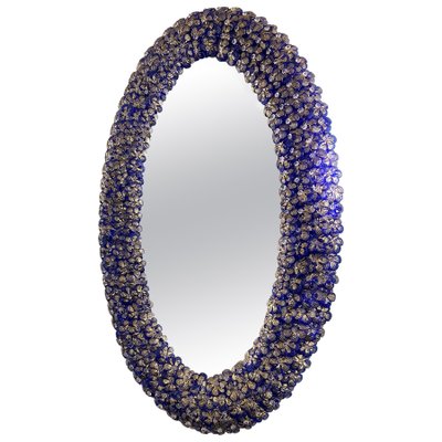 Blue Murano Glass Flower Oval-Shaped Mirrors, Set of 2-MBH-1032441