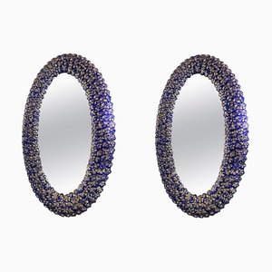 Blue Murano Glass Flower Oval-Shaped Mirrors, Set of 2-MBH-1032441