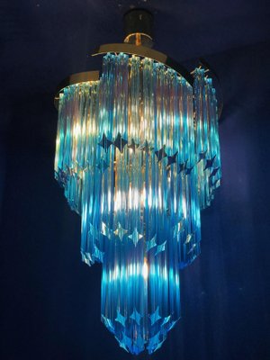 Blue Murano Prism Chandeliers with Golden Frame, 1980s, Set of 2-MBH-1032705