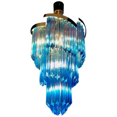 Blue Murano Prism Chandeliers with Golden Frame, 1980s, Set of 2-MBH-1032705