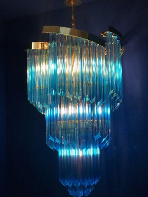 Blue Murano Prism Chandeliers with Golden Frame, 1980s, Set of 2-MBH-1032705