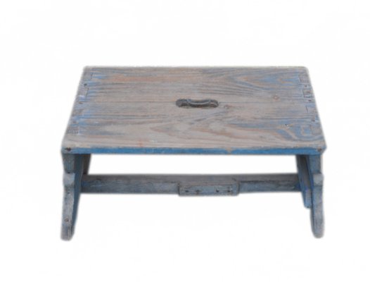 Blue Painted Rustic Stool, 1940s-OXJ-679075