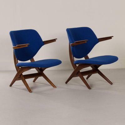 Blue Pelican Armchairs by Louis van Teeffelen for Webe, 1960s, Set of 2-ZT-1719554