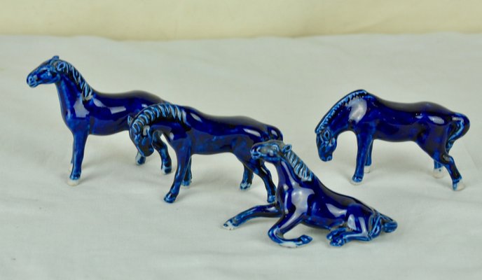 Blue Porcelain Horses, 1950s, Set of 4-ROJ-620965