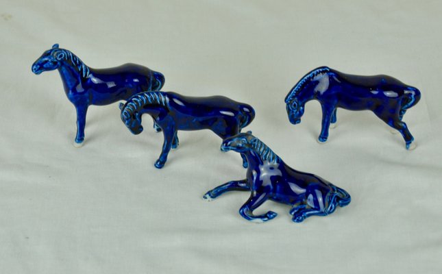 Blue Porcelain Horses, 1950s, Set of 4-ROJ-620965