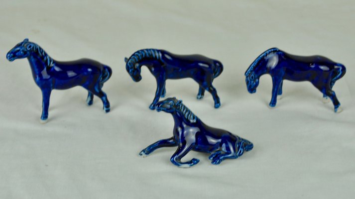 Blue Porcelain Horses, 1950s, Set of 4-ROJ-620965