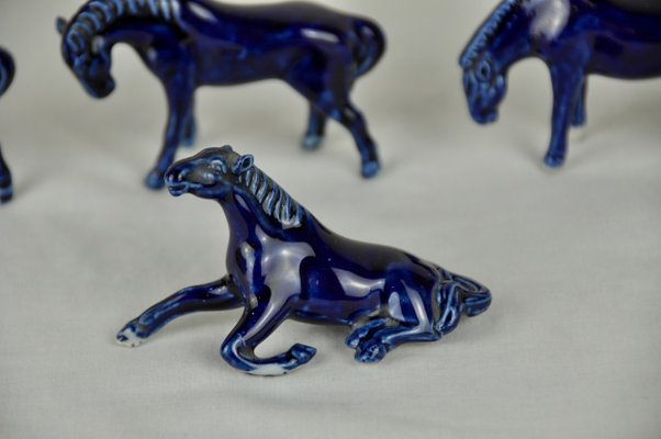 Blue Porcelain Horses, 1950s, Set of 4-ROJ-620965