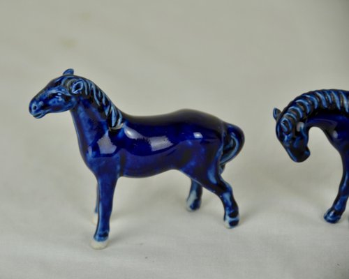 Blue Porcelain Horses, 1950s, Set of 4-ROJ-620965