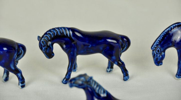 Blue Porcelain Horses, 1950s, Set of 4-ROJ-620965