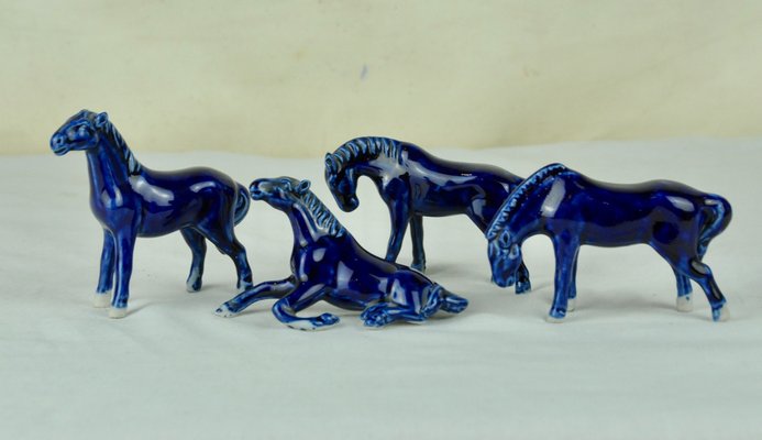 Blue Porcelain Horses, 1950s, Set of 4-ROJ-620965