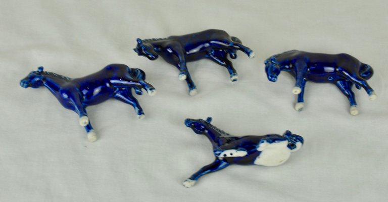 Blue Porcelain Horses, 1950s, Set of 4-ROJ-620965