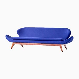 Blue Raf Simons Fabric & Walnut Sofa by Luigi Tiengo for Cimon, 1963-FMT-609346