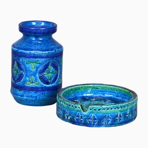 Blue Rimini Collection Vase with Ashtray by Aldo Londia for Bitossi, Italy, 1960s, Set of 2-AOU-1758371