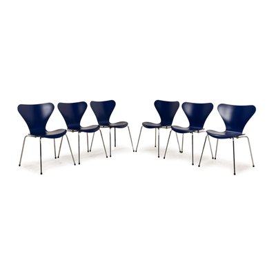 Blue Series 7 Wooden Dining Chairs by Arne Jacobsen for Fritz Hansen, Set of 6-RQW-2016711