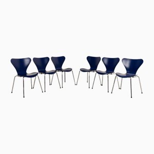 Blue Series 7 Wooden Dining Chairs by Arne Jacobsen for Fritz Hansen, Set of 6-RQW-2016711