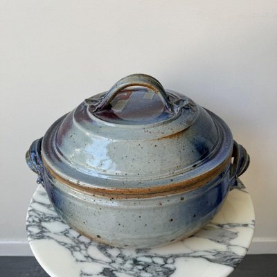 Blue Stoneware Pot with Handles-QKG-2031869