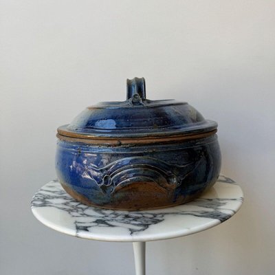 Blue Stoneware Pot with Handles-QKG-2031869