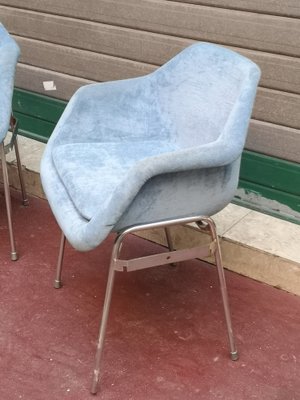 Blue Upholstery and Chrome Armchairs, 1970s, Set of 2-NAD-1821256