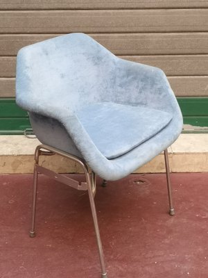 Blue Upholstery and Chrome Armchairs, 1970s, Set of 2-NAD-1821256