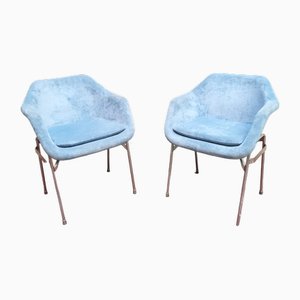 Blue Upholstery and Chrome Armchairs, 1970s, Set of 2-NAD-1821256