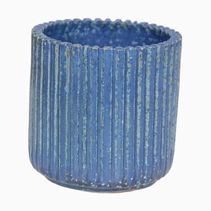 Blue Vase in Stoneware with Ribbed Design by Arne Bang-MTD-1399799