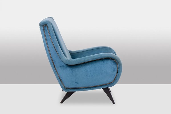 Blue Velvet Armchair with Beech Base, 1950s-CEJ-2026350