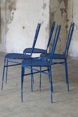 Blue Wrought Iron Garden Chairs, 1950, Set of 4-LA-1742391