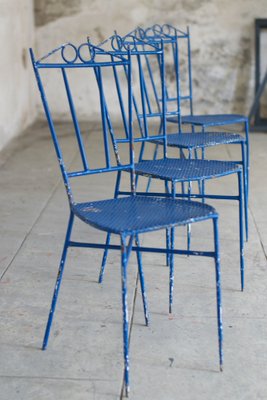 Blue Wrought Iron Garden Chairs, 1950, Set of 4-LA-1742391