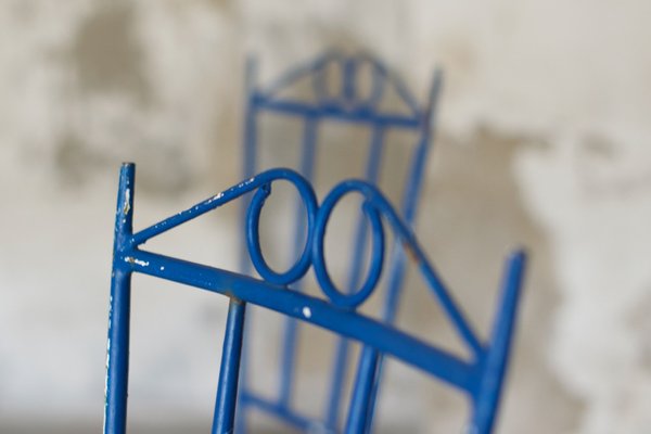 Blue Wrought Iron Garden Chairs, 1950, Set of 4-LA-1742391