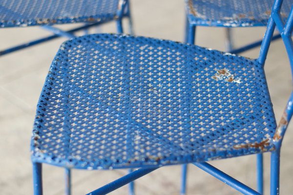 Blue Wrought Iron Garden Chairs, 1950, Set of 4-LA-1742391