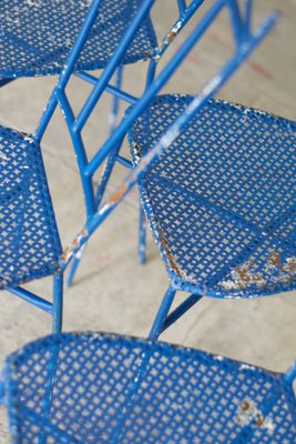 Blue Wrought Iron Garden Chairs, 1950, Set of 4-LA-1742391