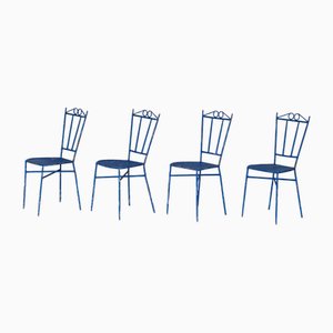 Blue Wrought Iron Garden Chairs, 1950, Set of 4-LA-1742391