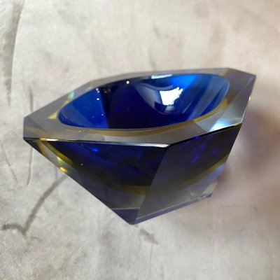 Blue & Yellow Sommerso Faceted Murano Glass Ashtray by Seguso, 1970s-NMK-1282644