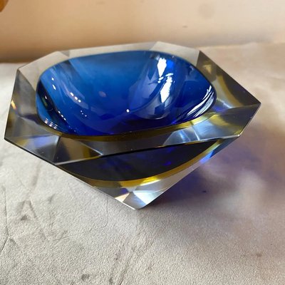 Blue & Yellow Sommerso Faceted Murano Glass Ashtray by Seguso, 1970s-NMK-1282644