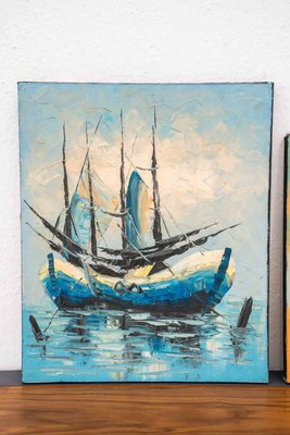 Boat on Water, 2000s, Acrylic on Canvas, Set of 3-KNM-1386420