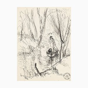 Boatman - Original Pen Drawing by S. Goldberg - Mid 20th Century Mid 20th Century-ZCI-758150