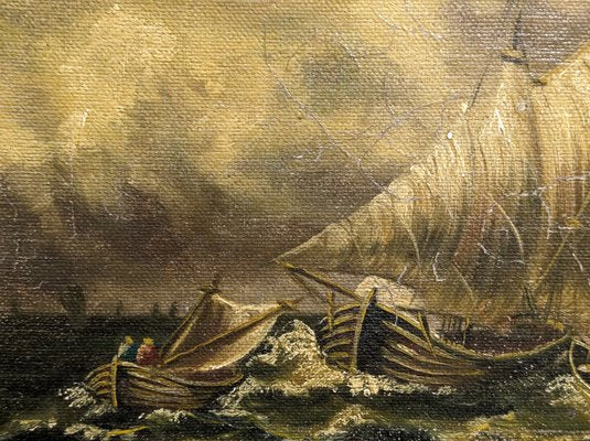 Boats During Tempest, 19th-20th Century, Oil on Canvas-NRC-1799251