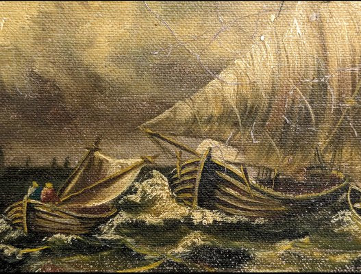 Boats During Tempest, 19th-20th Century, Oil on Canvas-NRC-1799251