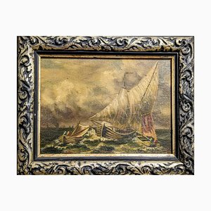 Boats During Tempest, 19th-20th Century, Oil on Canvas-NRC-1799251