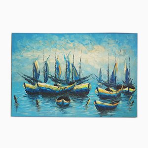 Boats on Water, 2000s, Canvas Painting-KNM-1004429