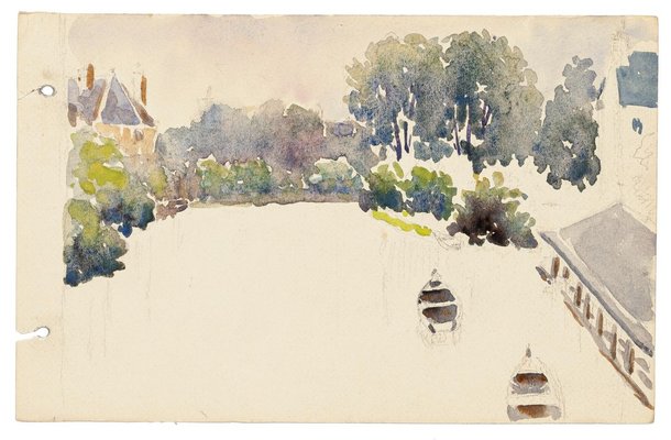 Boats - Watercolor by French Master - Mid 20th Century Mid 20th Century-ZCI-758060