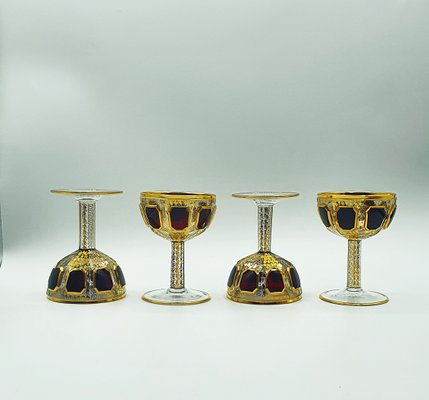 Bohemian Cabochon Champagne Futes with Decanter from Moser, Set of 7-OZS-1388759