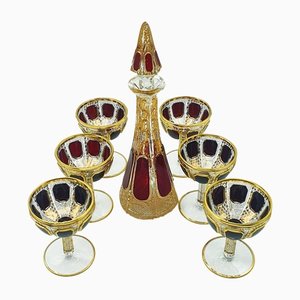 Bohemian Cabochon Champagne Futes with Decanter from Moser, Set of 7-OZS-1388759