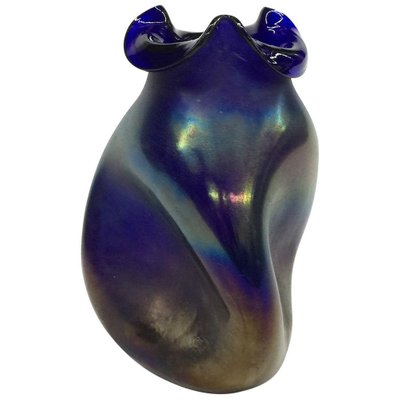 Bohemian Cobalt Iridescent Vase, 1900s-UCH-1224760