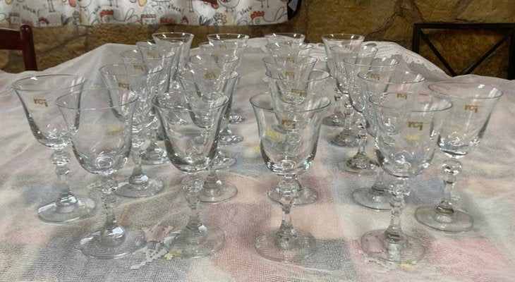 Bohemian Crystal Glasses with Carved Pedestals, 1960s, Set of 38-SNX-1792470