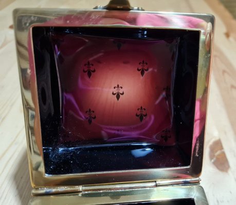 Bohemian Dark Purple Glass Box with Golden French Lily Decor-OZS-1386308