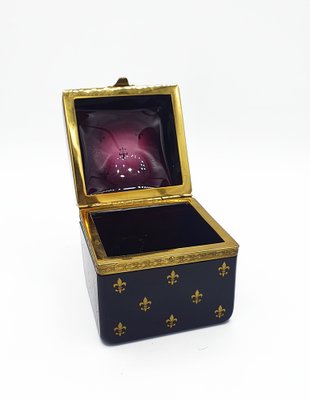 Bohemian Dark Purple Glass Box with Golden French Lily Decor-OZS-1386308